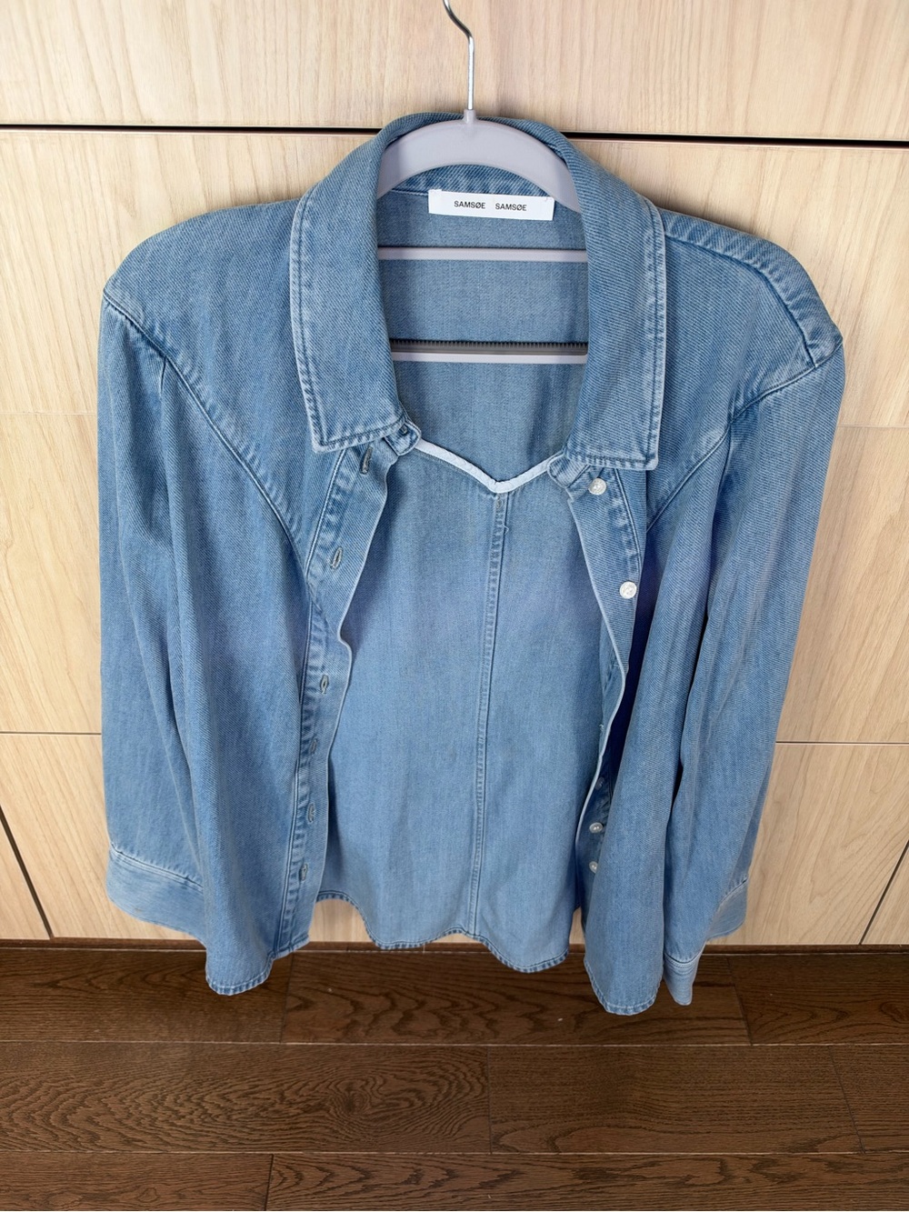 SAMSOE Relaxed Denim Shirt Jacket in Light Blue
